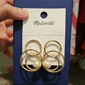 Madewell Double Hoop Gold Earrings with Pearl